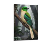 Poster su tela con uccelli tropicali esotici nella giungla lussureggiante con piumaggio vibrante e luce mistica, decorazione artistica per camera da letto per la camera da letto (50 x 75 cm)