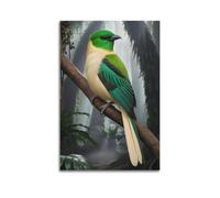 Poster su tela con uccelli tropicali esotici nella giungla lussureggiante con piumaggio vibrante e luce mistica, decorazione artistica per camera da letto per la camera da letto (50 x 75 cm)