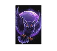 Poster su tela, motivo: cacciatore notturno con aquila e gufo con occhi rossi e cielo stellato, opera d'arte decorativa per camera da letto, per camera da letto, 60 x 90 cm