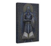 Poster su tela, motivo: Cavaliere Guardiano e il libro magico, decorazione per camera da letto, ufficio, stanza, regalo, 50 x 75 cm