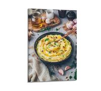Poster su tela, motivo: cibo in stile tedesco, purè di patate con pinoli ed erbe, decorazione moderna per la camera da letto, 20 x 30 cm