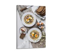 Poster su tela, motivo: cibo, salsiccia polacca e zuppa di uova con pane di segale, decorazione moderna per camera da letto, 30 x 45 cm