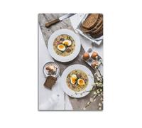 Poster su tela, motivo: cibo, salsiccia polacca e zuppa di uova con pane di segale, decorazione moderna per camera da letto, 40 x 60 cm