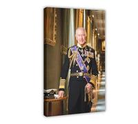 Poster su tela, motivo King Charles III, decorazione artistica da parete per soggiorno, camera da letto, decorazione con cornice, 60 x 90 cm