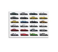 Poster su tela, motivo: supercar con tutti i modelli Porsche 911, poster decorativo da parete con stampa moderna, per camera da letto, per camera da letto (50 x 75 cm)