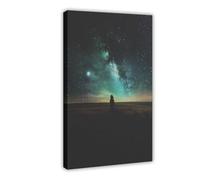 Poster su tela, motivo: Via Lattea, cielo stellato, pascolo, ragazza, sogno, decorazione per camera da letto, ufficio, camera da letto, regalo, 60 x 90 cm
