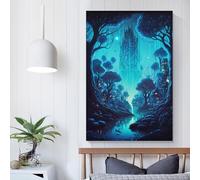 Poster su tela raffigurante un piccolo villaggio nella giungla, arte da parete, stampe nordiche per decorazione della casa, regali per donne e uomini, 40 x 60 cm