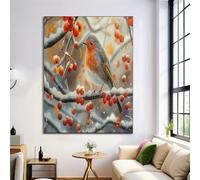 Poster Su Tela Rosso E Bianco Pettirosso Delle Bacche Immagini Decorazione Murale Soggiorno 70X100Cm Animali Dipinti Ad Olio Deco Parete Camera Da Letto Adulto Poster Arte Moderna Senza Cornice