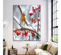 Poster Su Tela Rosso E Bianco Pettirosso Su Un Ramo Immagini Decorazione Murale Soggiorno 30X40Cm Bellissimo Scenario Deco Parete Camera Da Letto Adulto Poster Arte Moderna Senza Cornice