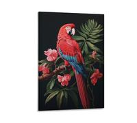 Poster su tela stampata con pappagallo, piante rosse, animali classici, decorazione da parete per soggiorno, camera da letto, opera d'arte da parete
