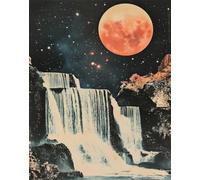 Poster Surreal Waterfall Moon Wall Art Cosmic Nature - 12X16/16X20/18X24/24X36