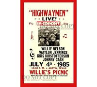 Poster The Highwaymen 11 X 17 - 4th of July Picnic - Live 1985 Austin, Texas - Willie Nelson - Johnny Cash - Waylon Jennings - Kris Kristofferson - Outlaw Country - Vintage Concert Artwork - Stampa