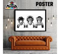 POSTER TRE SCIMMIETTE NON VEDO NON SENTO NON PARLO SCIMPANZE' FOOD MUSIC GELOSIA