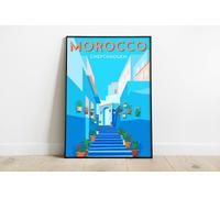 Poster Viaggio Chefchaouen Stampa Città Retro Vintage Marocco Multicolore