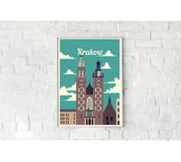 Poster Viaggio Cracovia Stampa Retro Vintage Multicolore Paese Polonia