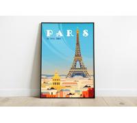 Poster Viaggio Parigi Retrò Con Torre Eiffel Stampa Regalo A4/A3/A5/A2/A1