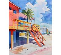 Poster Vibrant Lifeguard Tower - Miami Beach Wall Art - 12X16/16X20/18X24/24X36