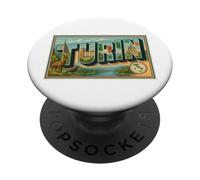 Poster vintage anni '50, Torino, Italia, viaggio, grafica artistica PopSockets PopGrip Adesivo