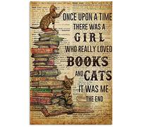 Poster vintage con gatti, targa in metallo C'era una volta una ragazza che amava davvero i libri e i gatti, targhe in metallo, placca retrò, decorazione da parete, regalo per casa, cucina, ufficio, cl