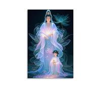 Poster vintage con Guanyin e la fata, decorazione artistica da parete, decorazione estetica, soggiorno, camera dei bambini, dormitorio, bar, bagno, adatto per camera da letto, palestra, 40 x 60 cm