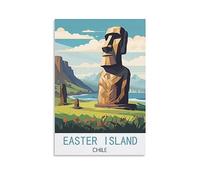 Poster vintage con immagine di viaggio sull'isola di Pasqua del Cile, 40 x 60 cm, stampa artistica da parete su tela, poster decorativo moderno per la camera da letto