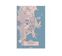 Poster vintage con mappa dell'Asia Thailandia, Phuket, decorazione artistica da parete moderna estetica da parete, regalo per letto degli amici, senza cornice, 50 x 75 cm