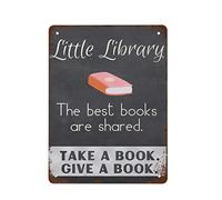 Poster vintage con scritta "Little Library" - The Best Books are Shared Sign Poster for Little Library, decorazione da parete retrò per bar, ufficio, pub, club, cartello in metallo, decorazione per la