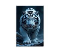 Poster vintage con tigre bianca, stampa artistica da parete, decorazione estetica da parete, soggiorno, camera dei bambini, dormitorio, bar, bagno, adatto per camera da letto, palestra, 30 x 45 cm