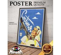 POSTER VINTAGE CORTINA DOLOMITI VENETO SCI NEVE INVERNO DONNA MONTI TOP