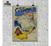 POSTER VINTAGE CORTINA DOLOMITI VENETO SCI NEVE INVERNO DONNA TOP QUALITY