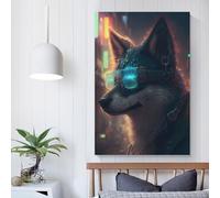 Poster vintage "Cyberpunk Dog" da stampare arte murale, tela, camera da letto moderna, decorazione di compleanno, 50 x 75 cm