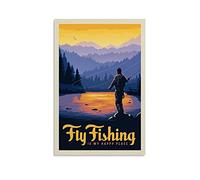 Poster vintage da viaggio con la pesca a mosca è il mio posto felice, poster decorativo su tela da parete e stampa artistica moderna per la camera da letto, poster 30 x 45 cm