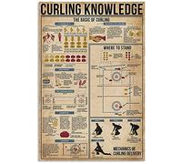 Póster vintage de curling con información sobre curling, letrero de metal, guía básica de curling, letreros de hojalata, placa retro, decoración de pared, regalo para el hogar, cocina, oficina, club,