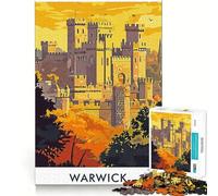 Poster vintage del Castello di Warwick,puzzle da 1000 pezzi per adulti,sfida mentale,taglio preciso,allineamento perfetto,divertimento per tutta la famiglia,attività serale (50x75cm)