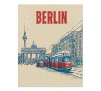 Poster vintage del tram di Berlino arte da parete - decorazione paesaggio...