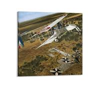 Poster vintage della prima guerra mondiale con aereo da combattimento guardato il primo combattimento tra cani, poster decorativo su tela e stampa artistica su tela, poster decorativo moderno per