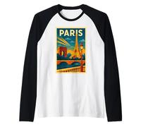 Poster Vintage di Viaggio di Parigi Retro Art Deco Fr Maglia con Maniche Raglan
