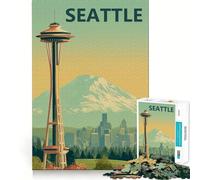 Poster vintage di viaggio di Seattle con Space Needle Puzzle da 1000 pezzi per adolescenti Gioco di puzzle per stimolare la mente e calmare la mente Regalo di Natale di qualità (38x26cm)