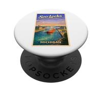 Poster vintage di viaggio Soo Locks Sault Ste. Marie UP MI PopSockets PopGrip Adesivo