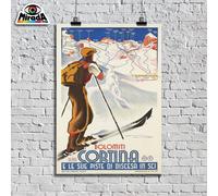 POSTER VINTAGE DOLOMITI CORTINA D'AMPEZZO PISTE DISCESA SCI NEVE INVERNO WINTER