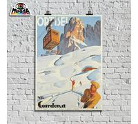 POSTER VINTAGE DOLOMITI VAL GARDENA ORTISEI DISCESA SCI NEVE INVERNO WINTER TOP