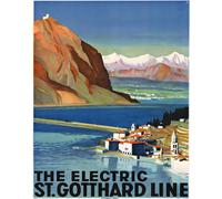 Poster Vintage Elettrico Linea San Gottardo Alpi Svizzere -...