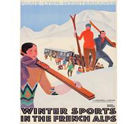 Poster Vintage Ferroviario Alpi Francesi Sci Monte Bianco -...