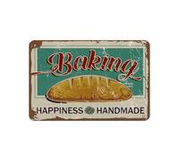 Poster vintage in latta con scritta "Baking Happiness Is Handmade", per bagno, casa, giardino, caffetteria, 20,3 x 30,5 cm, look retrò, poster in metallo per casa, fattoria, garage, citazioni