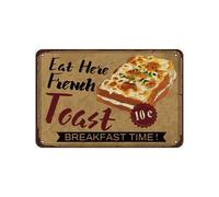 Poster vintage in latta con scritta "Eat Here" French Toast Breakfast Time, 10 ¢, per bagno, casa, giardino, negozio, bar, 20 x 30 cm, stile retrò, poster in metallo per casa, fattoria, garage