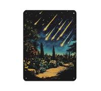 Poster vintage in metallo retrò con scritta "Meteor Shower Above Botanical Garden", decorazione da parete per bar, grotte, bar, famiglia, garage, 30 x 40 cm