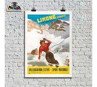 POSTER VINTAGE Limone Piemonte villeggiatura montagne inverno sci sport QUALITY