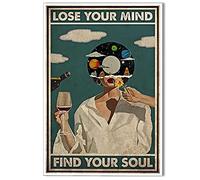 Poster vintage Lose Your Mind Find Your Soul con citazione sulla salute mentale su tela, poster trippy, stampa artistica da parete con musica unica, pittura astratta, decorazione da parete per camera