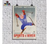 POSTER VINTAGE LOTERIE NATIONALE SPORT INVERNALI SCI MONTI NEVE TOP QUALITY
