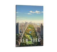 Poster vintage New York Stati Uniti, vista aerea di Central Park, poster moderno da parete su tela, decorazione artistica da parete, 60 x 90 cm, con cornice